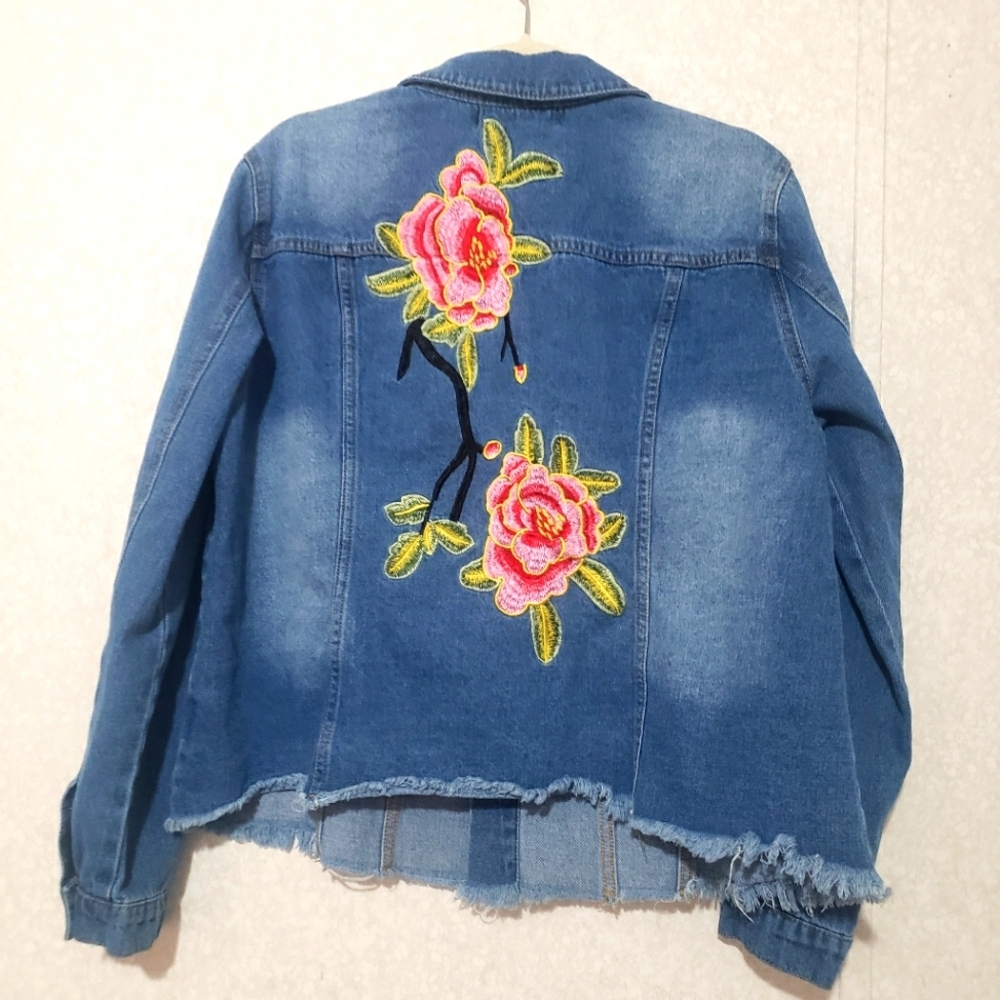 BLUE SAVVY.....Denim Jacket with Floral Embroidery...size:1XL